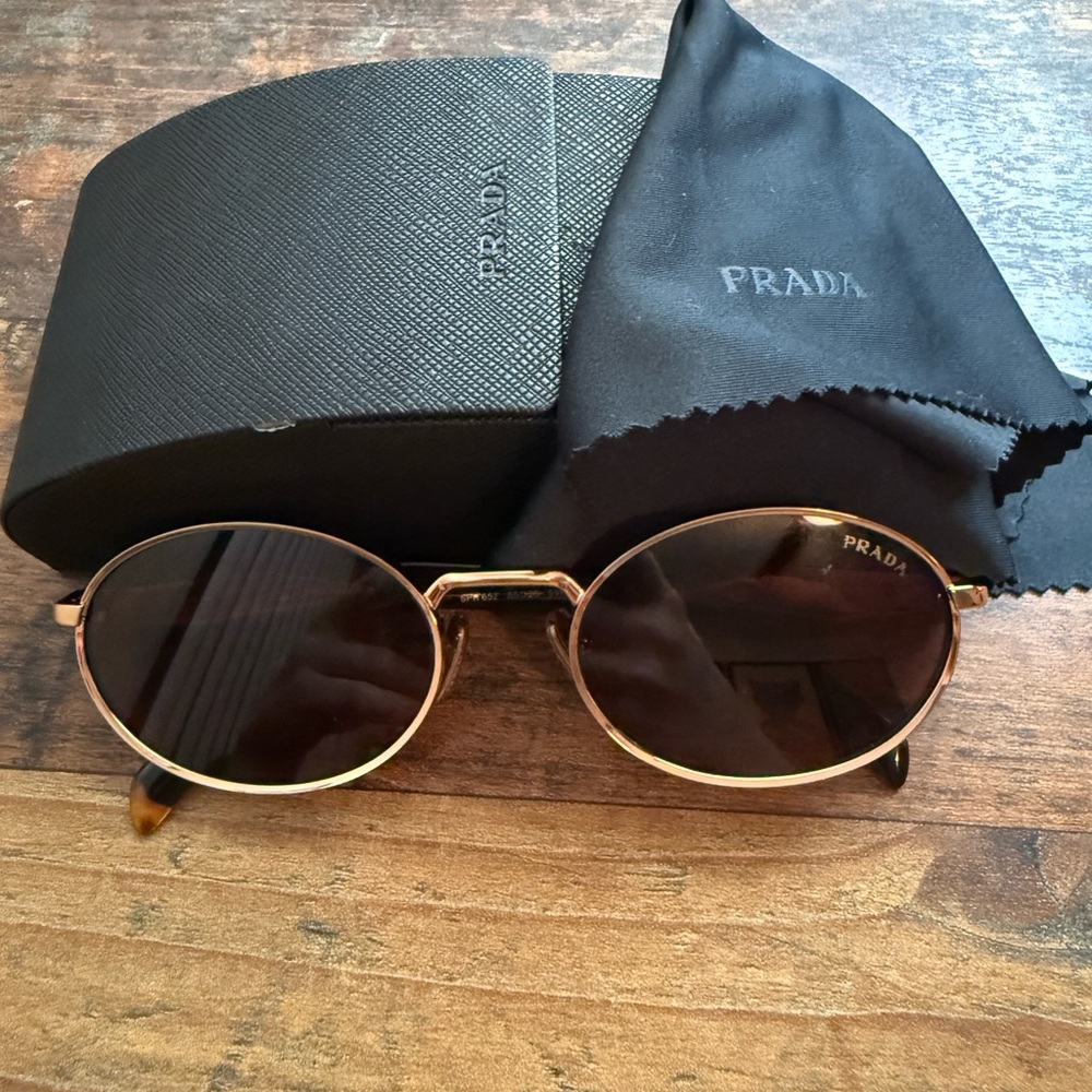 Authentic Prada Round Gold Sunglasses